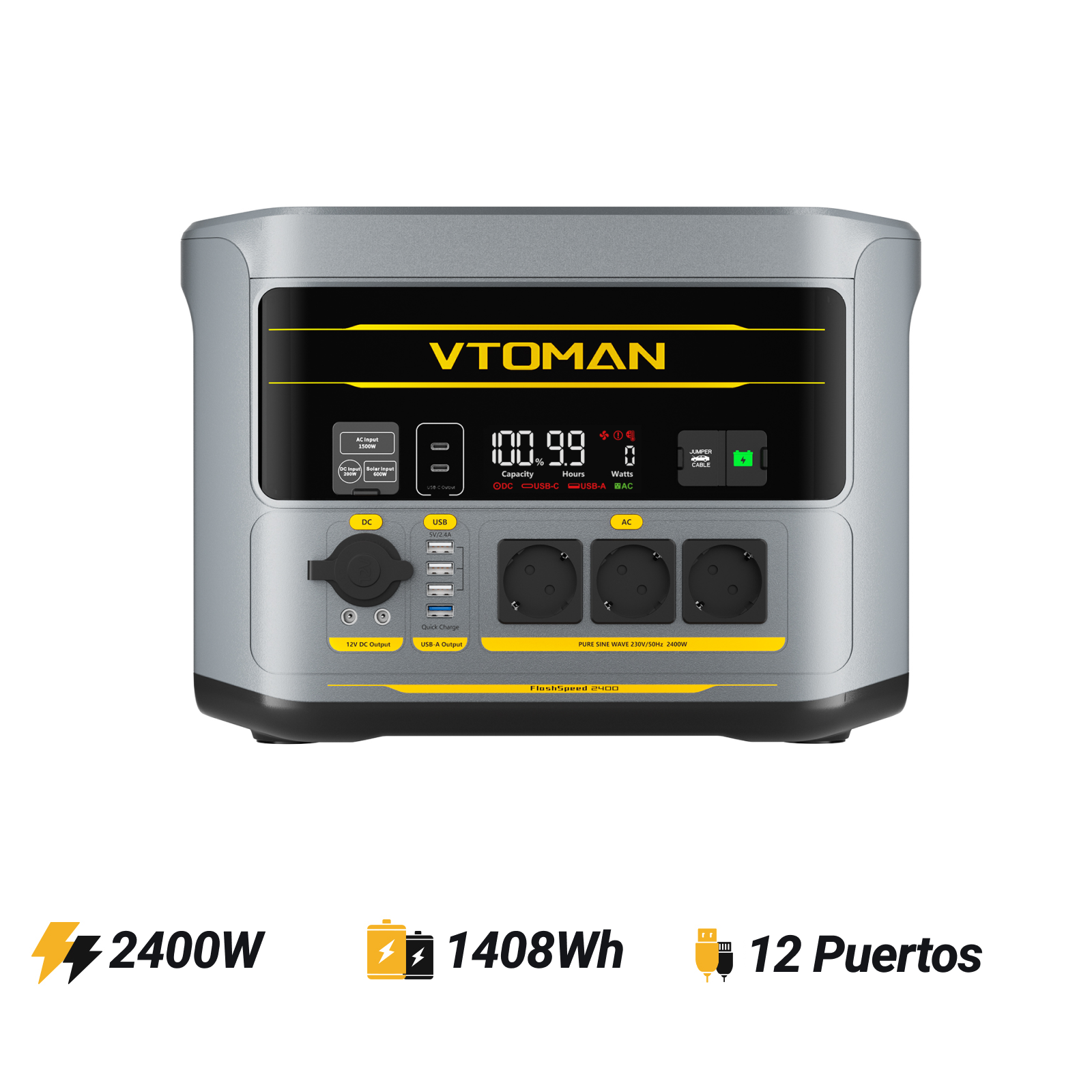 Estación Eléctrica Portátil VTOMAN FlashSpeed 2400/1408Wh 200W Pro