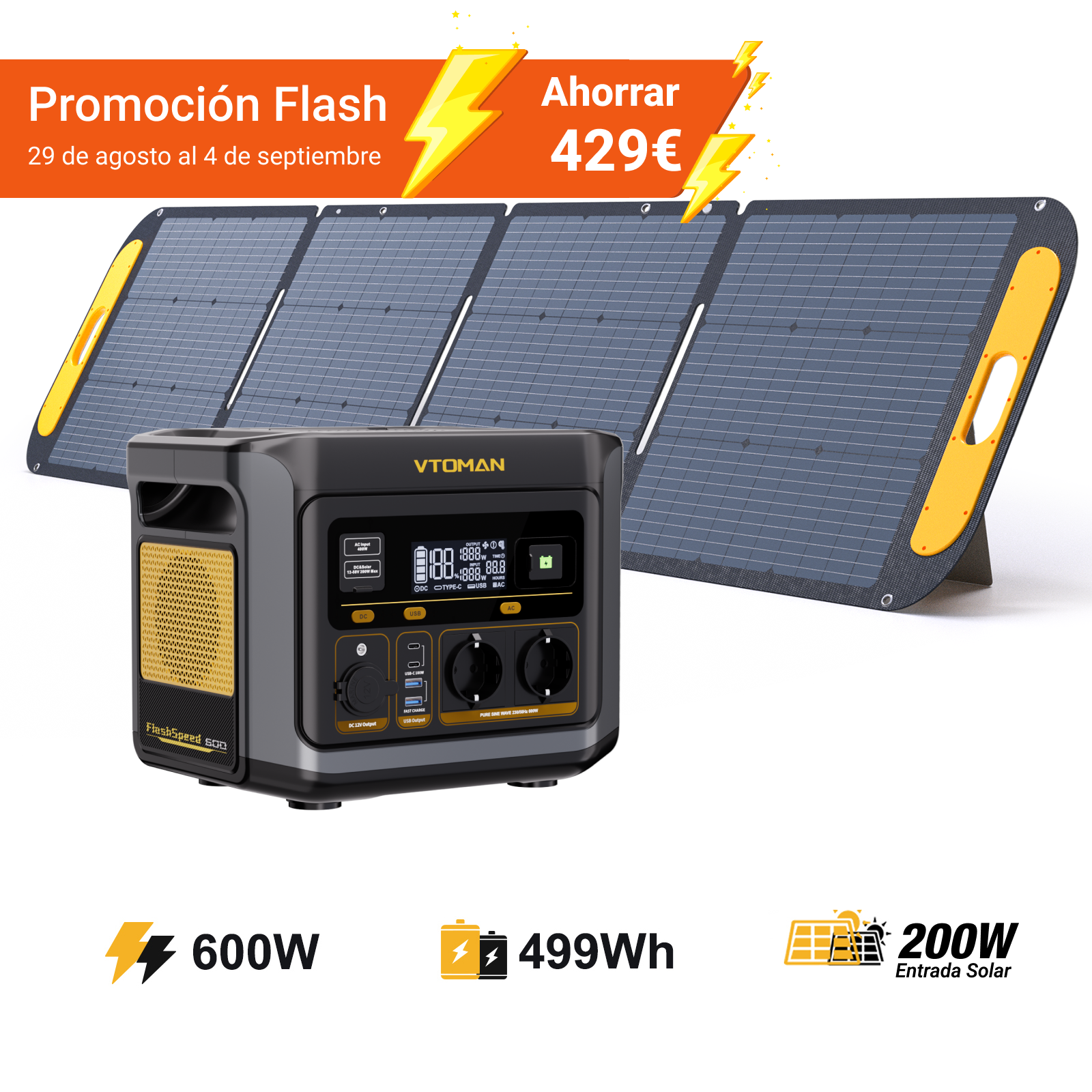 VTOMAN FlashSpeed ​​​​600 Draagbaar Energiestation