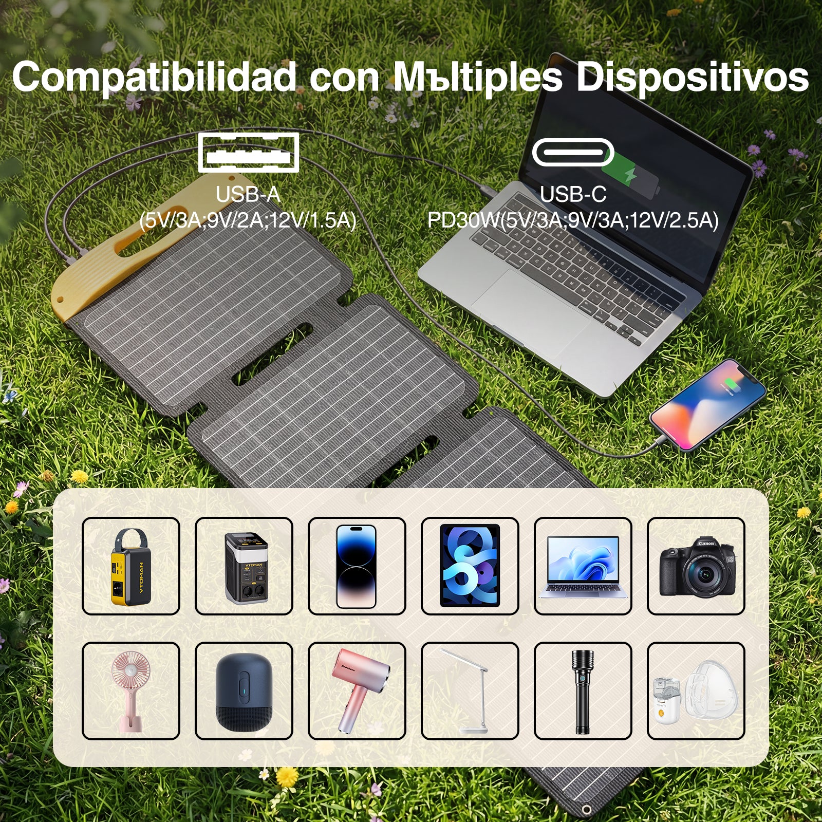 Panel solar portátil plegable VTOMAN de 40 W