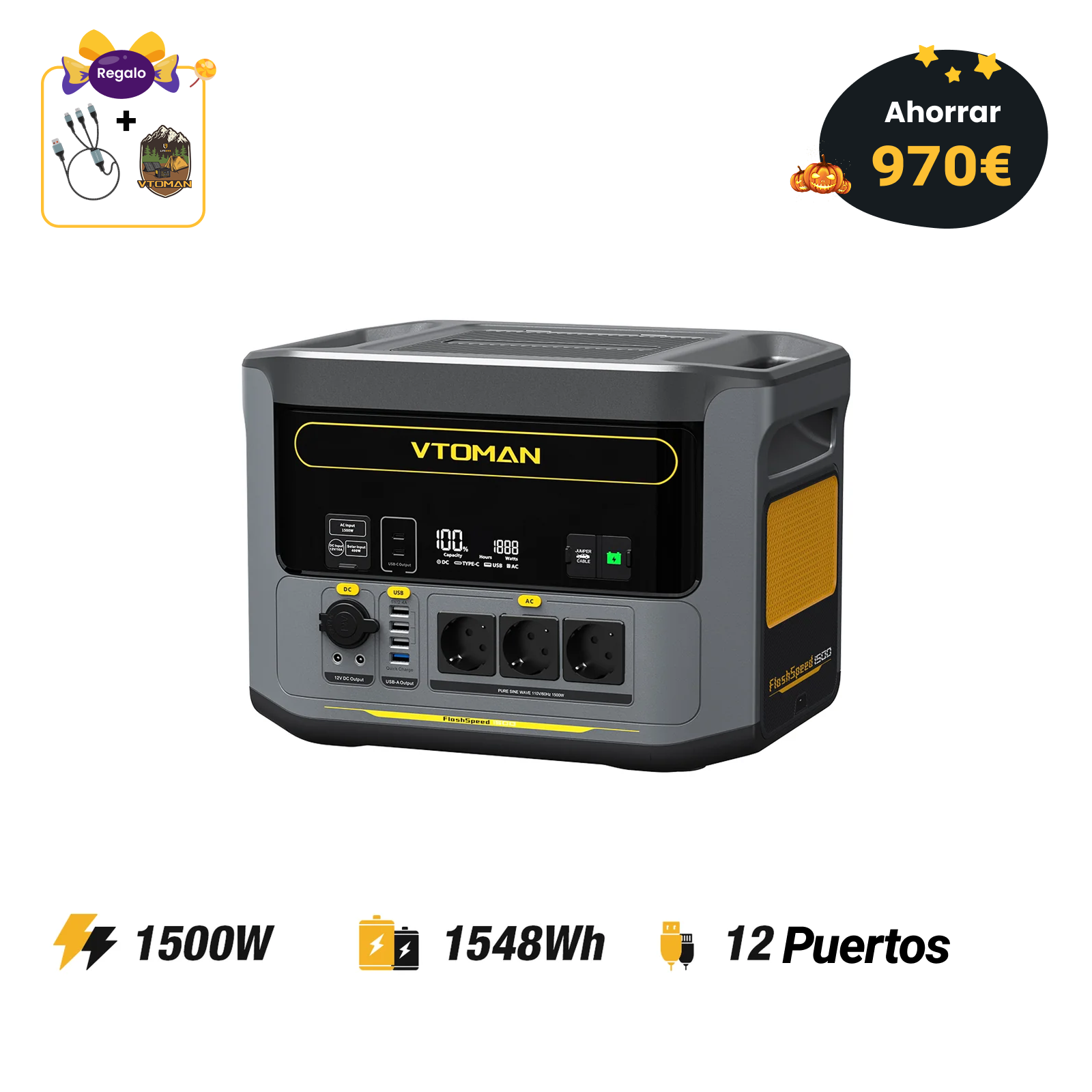 Estación de energía portátil VTOMAN FlashSpeed 1500