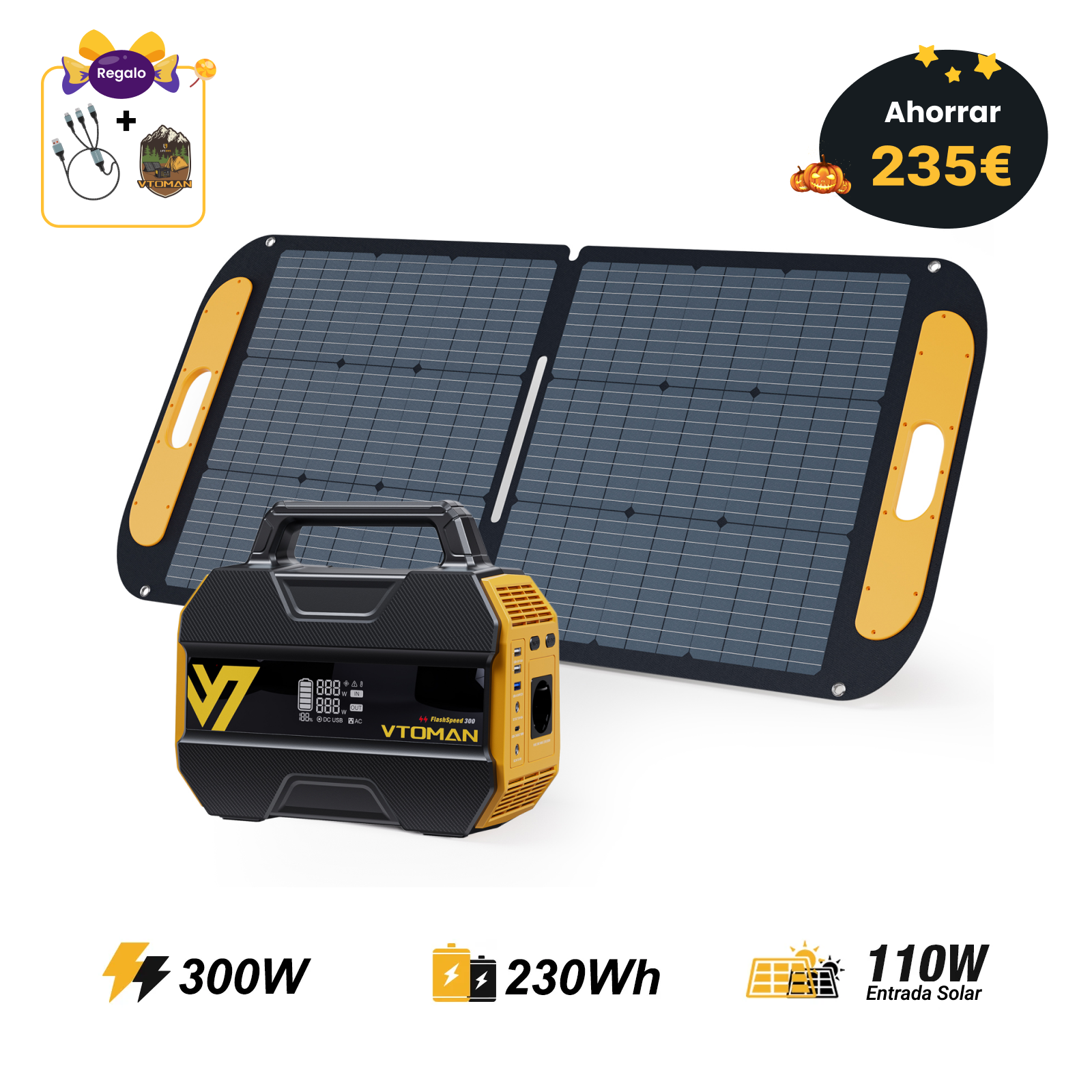 VTOMAN FlashSpeed 300 con panel solar de 110 W