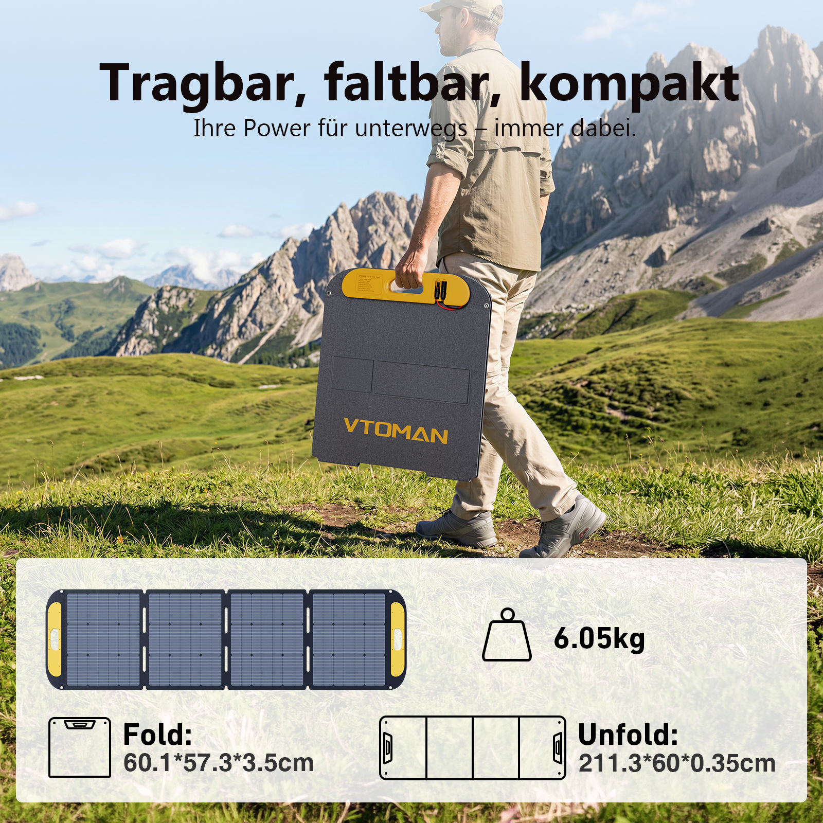 Panel solar plegable y ligero VTOMAN de 200 W