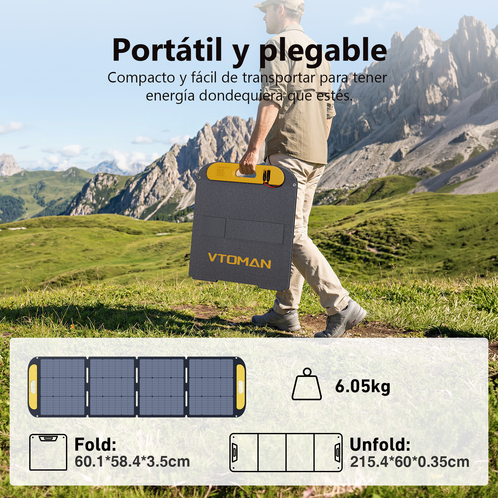 Panel solar plegable y ligero VTOMAN 200W Pro