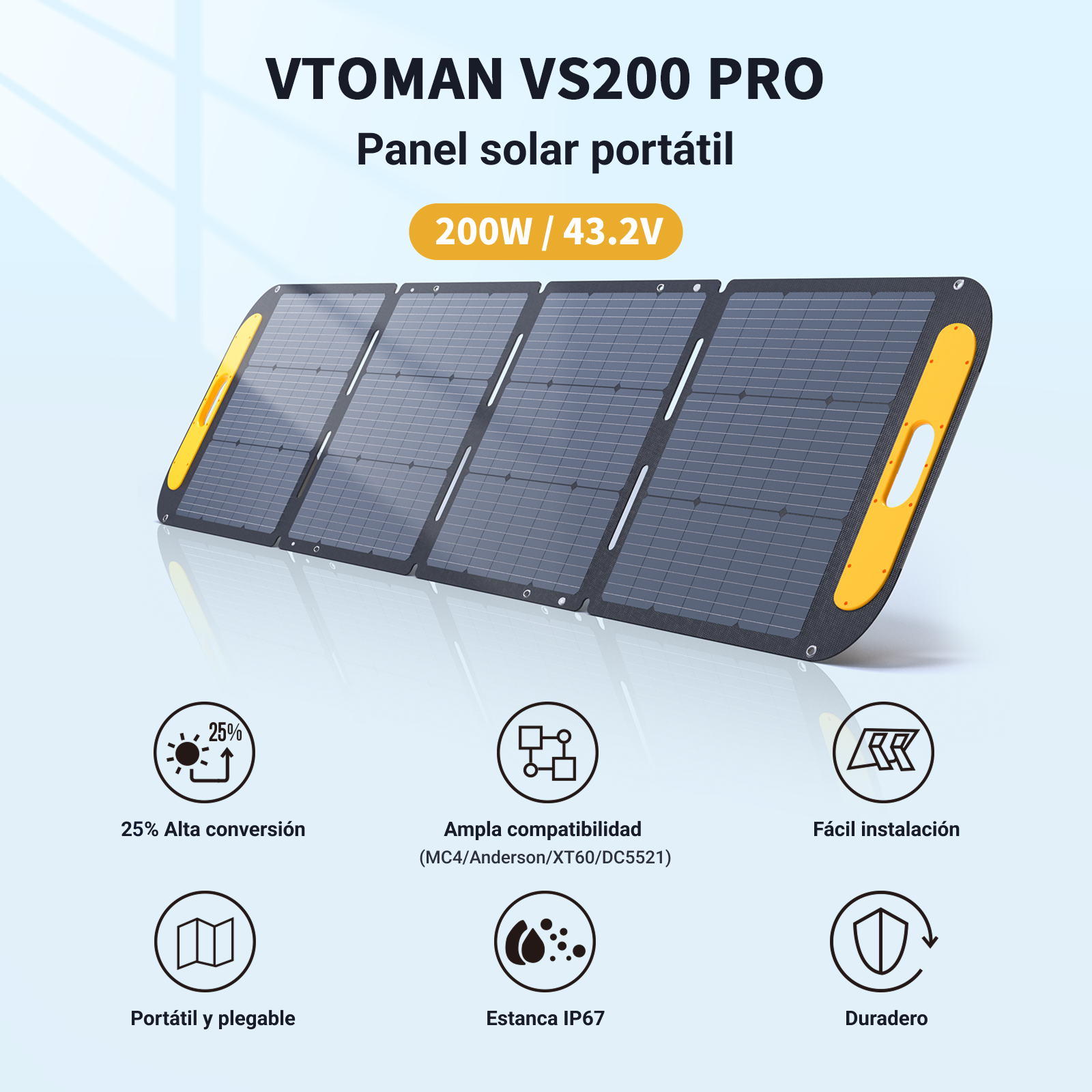 VTOMAN 200W Pro opvouwbaar draagbaar zonnepaneel